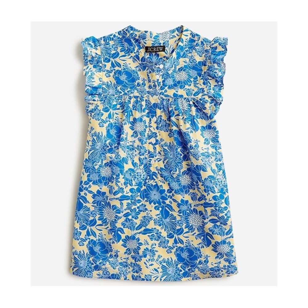 J. Crew Sleeveless Ruffle-Trim Top in Blue Floral